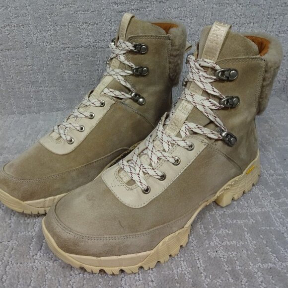 FRYE Brit Women’s Size 12 Beige Multi Suede Tumbled Goat Shearling Hiker's Boots - Picture 10 of 14
